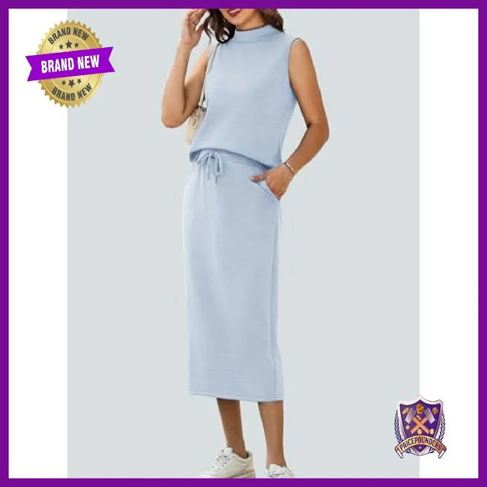 Sleeveless Mock Neck Top & Drawstring Midi Skirt Set - Luxe Soft Fabric